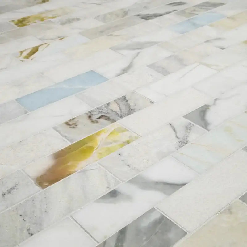 Cloudland 2x6 Polished Marble Subway Mosaic Tile, 12x12