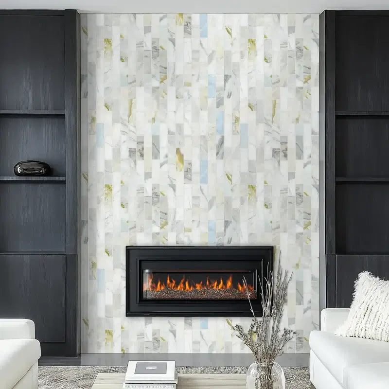 Cloudland 2x6 Polished Marble Subway Mosaic Tile, 12x12