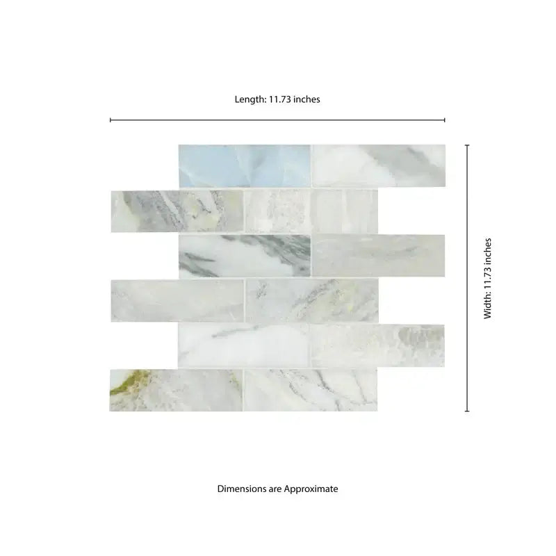 Cloudland 2x6 Polished Marble Subway Mosaic Tile, 12x12