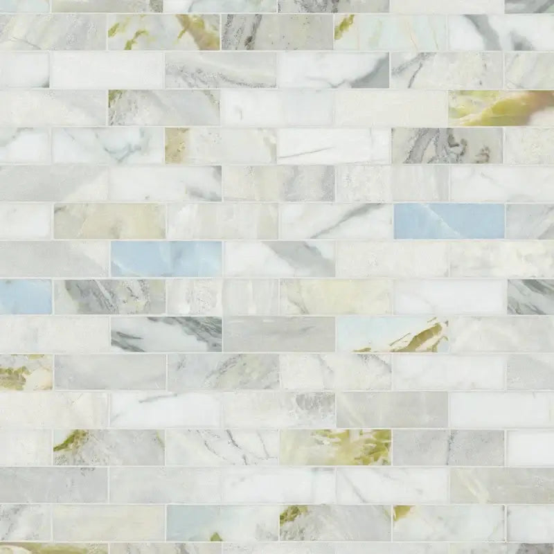 Cloudland 2x6 Polished Marble Subway Mosaic Tile, 12x12