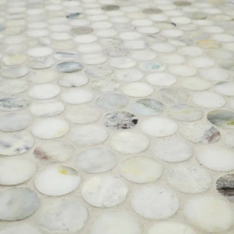 Cloudland Penny Round Pattern 12" X 12" Polished Marble Mosaic Floor And Wall Tile