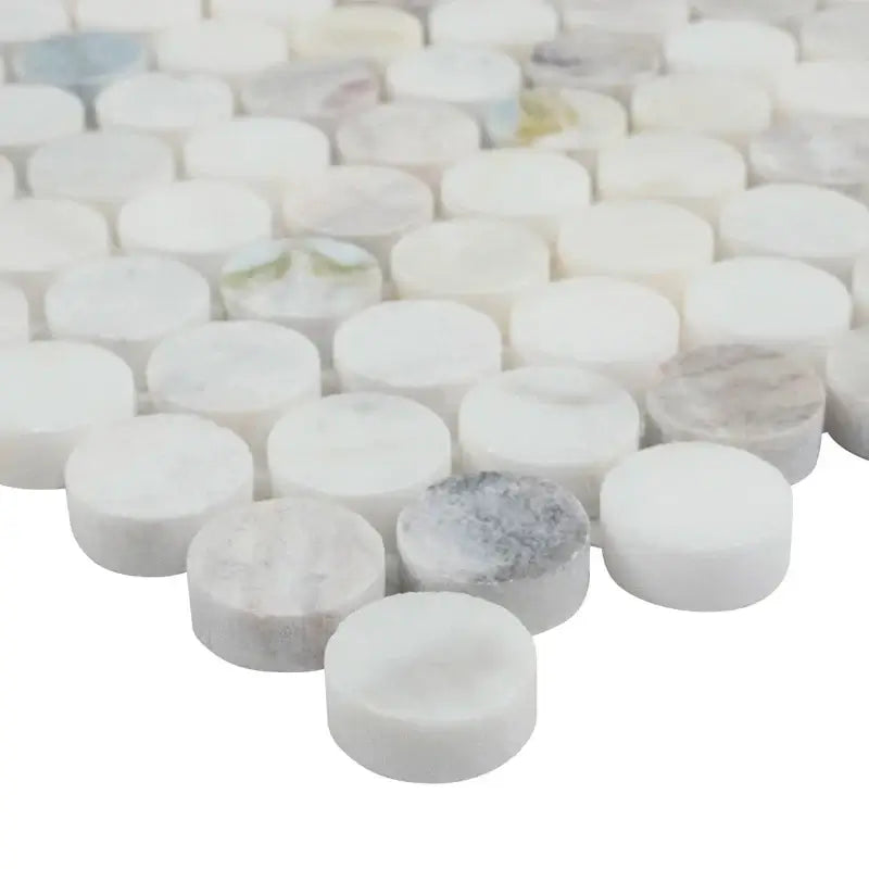 Cloudland Penny Round Pattern 12" X 12" Polished Marble Mosaic Floor And Wall Tile