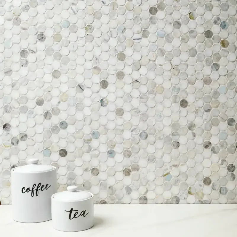Cloudland Penny Round Pattern 12" X 12" Polished Marble Mosaic Floor And Wall Tile