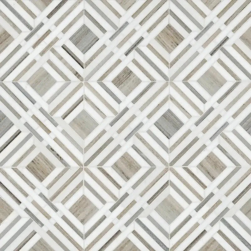 Thassos Wellington Pattern 12" X 12" Polished Marble Mosaic