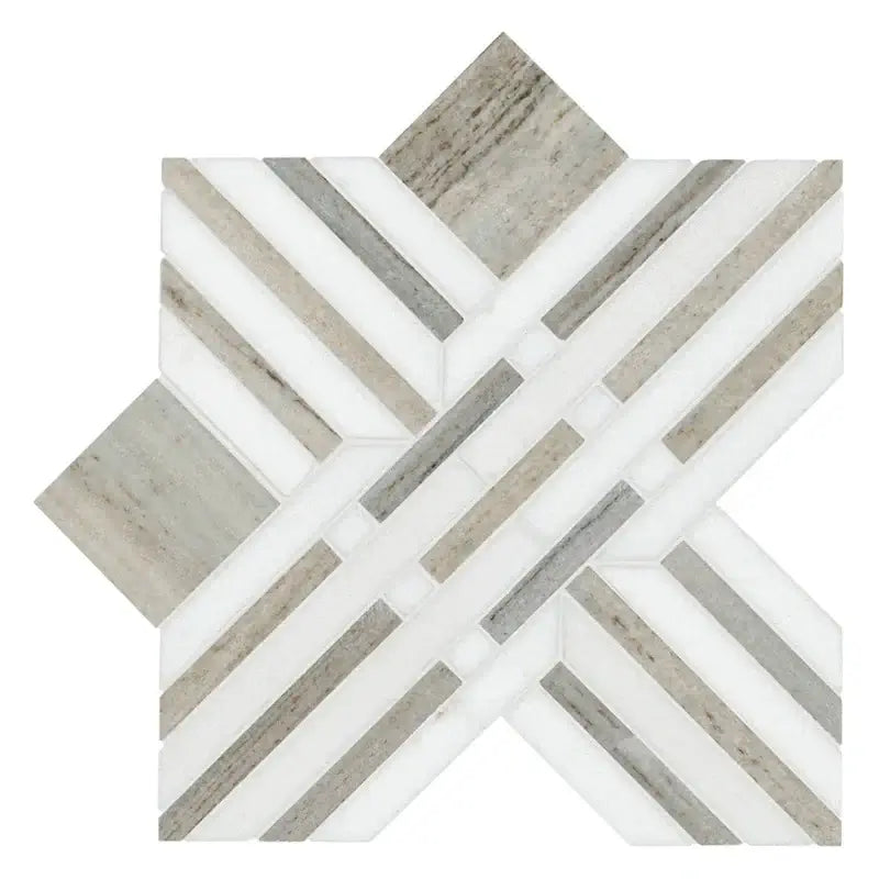Thassos Wellington Pattern 12" X 12" Polished Marble Mosaic