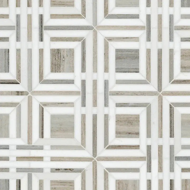 Thassos Wellington Pattern 12" X 12" Polished Marble Mosaic