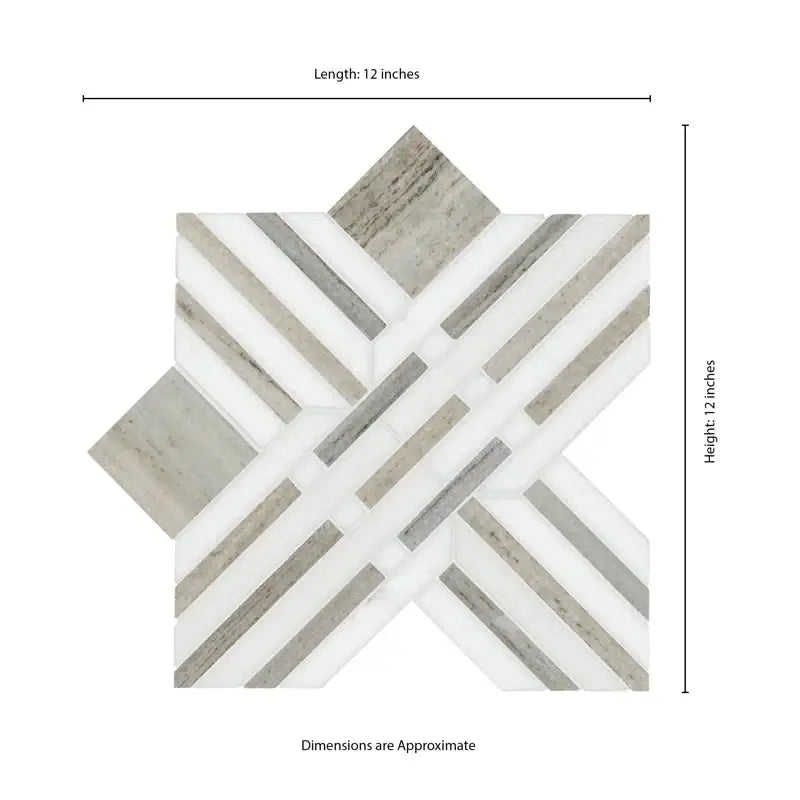 Thassos Wellington Pattern 12" X 12" Polished Marble Mosaic