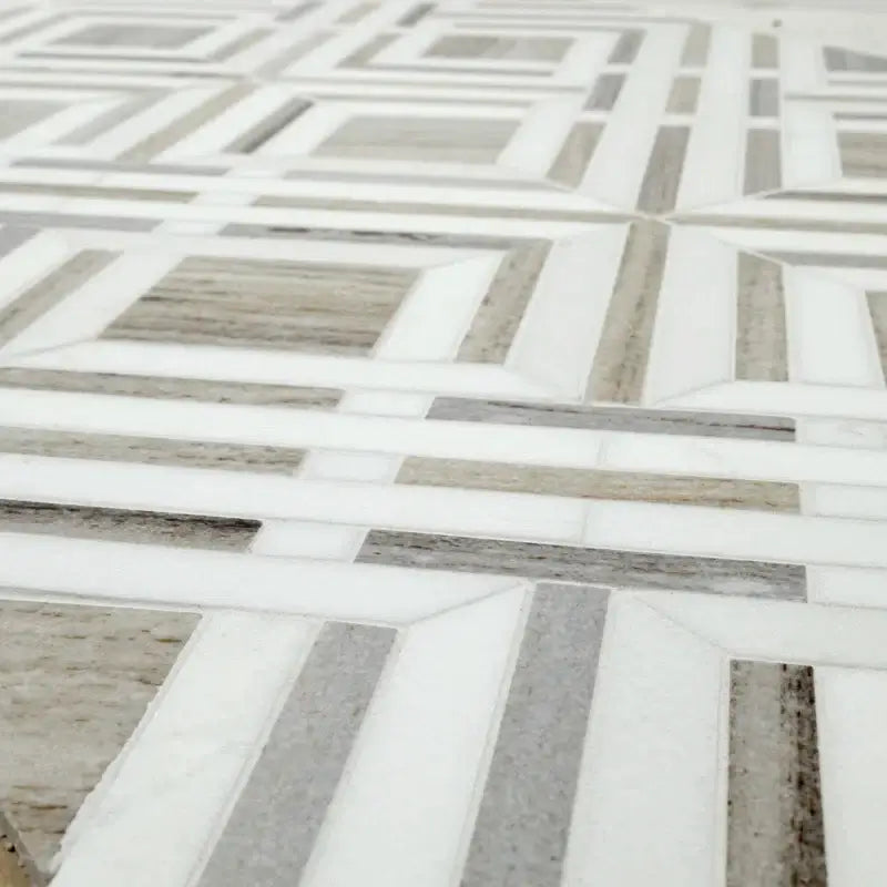 Thassos Wellington Pattern 12" X 12" Polished Marble Mosaic