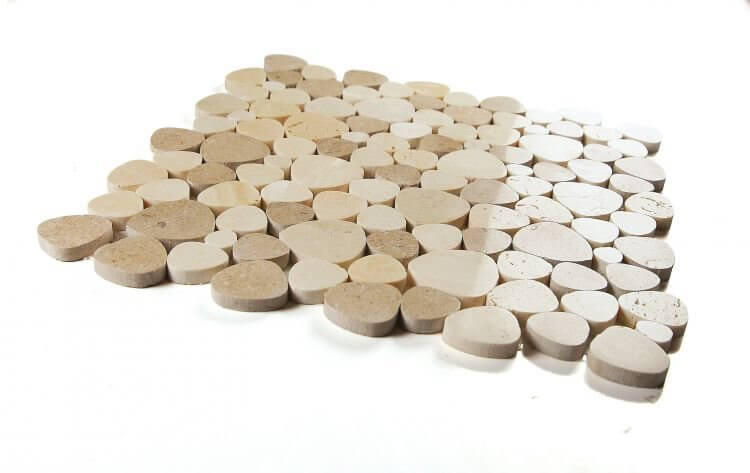 Aphrodite Mix Brown marble mosaics in heart shapes, showcasing warm beige and brown tones, perfect for sophisticated decor.