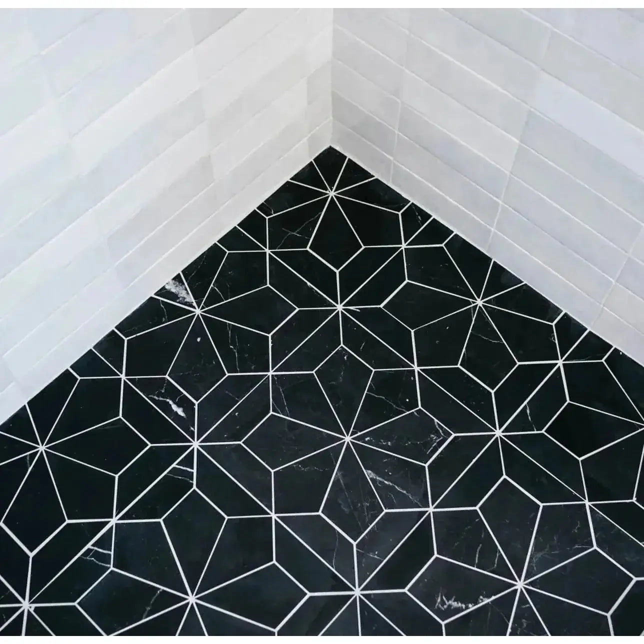 Blomma Honed Marble Mosaic Tile in Nero - Hey Tiles