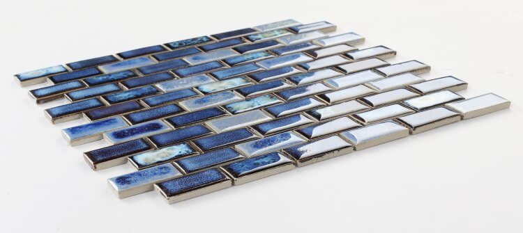 Brick Royal Blue 11.75x11.75 porcelain mosaic tiles in blue, ideal for swimming pools, showcasing a handmade finish.