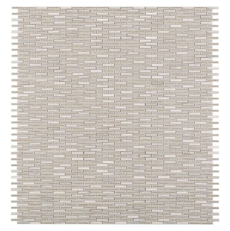 Light grey stone mosaic featuring a linear design, ideal for shower walls and versatile decor.