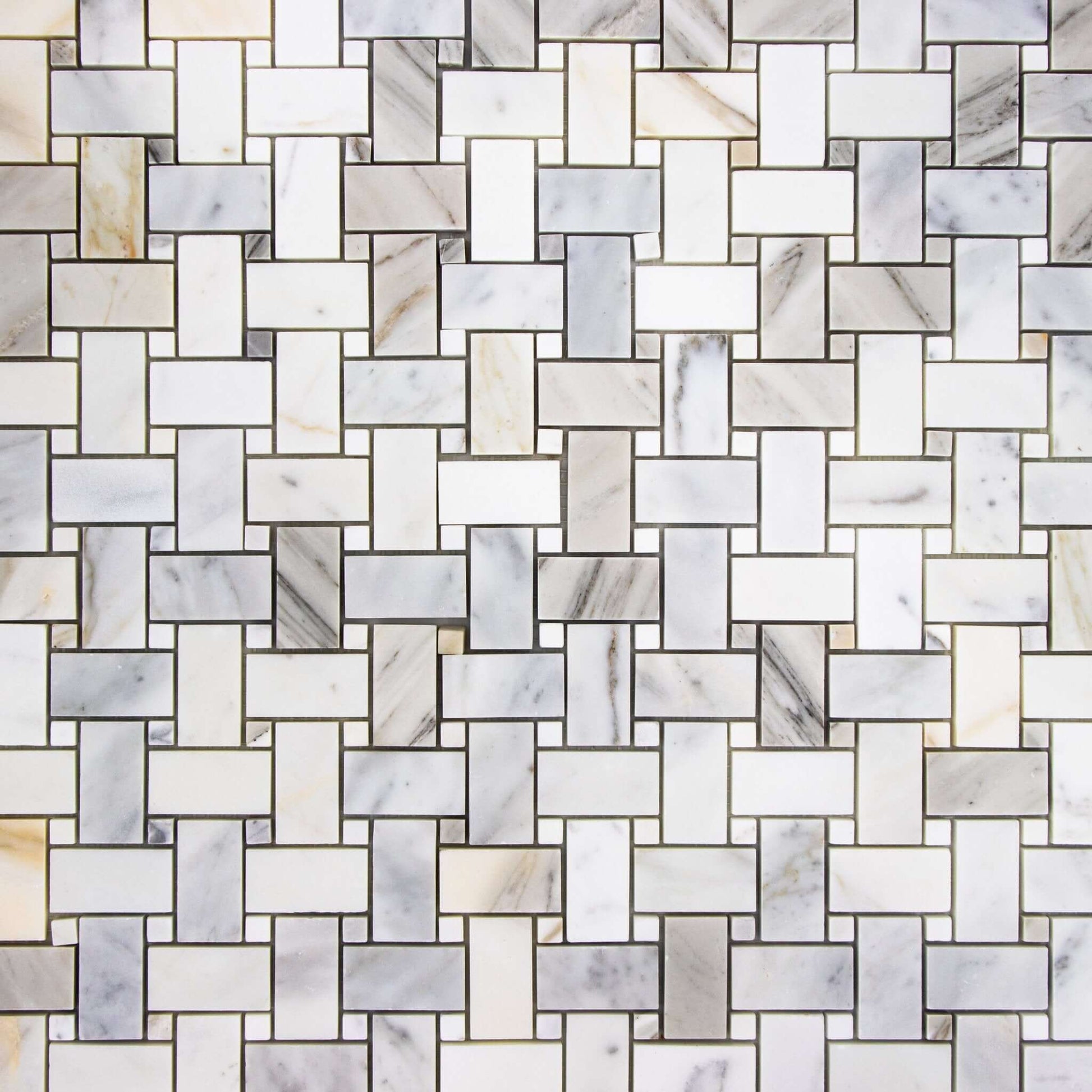 Calacatta Gold Marble Basketweave Mosaic Tile W/ Calacatta Gold Dots - Hey Tiles