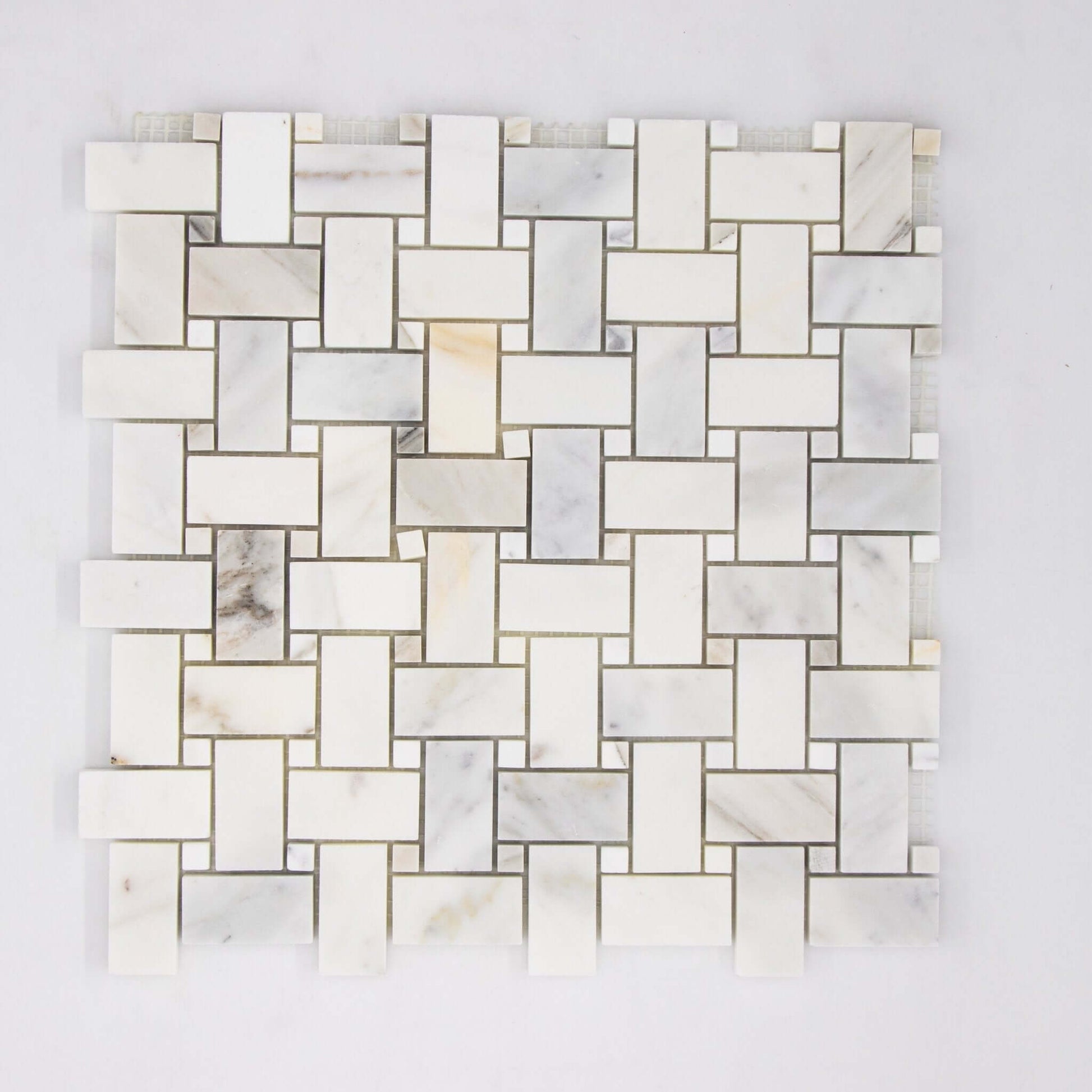 Calacatta Gold Marble Basketweave Mosaic Tile W/ Calacatta Gold Dots - Hey Tiles