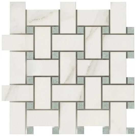 Calacatta Gold & Ming Green Large Basketweave Marble Mosaic - Hey Tiles