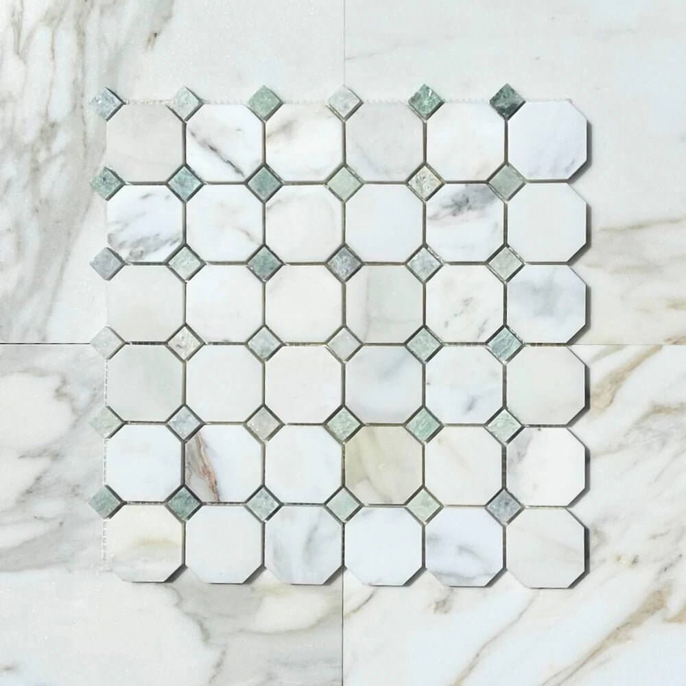 Calacatta Green Octagon CalaVerde Mosaic Tile - Hey Tiles
