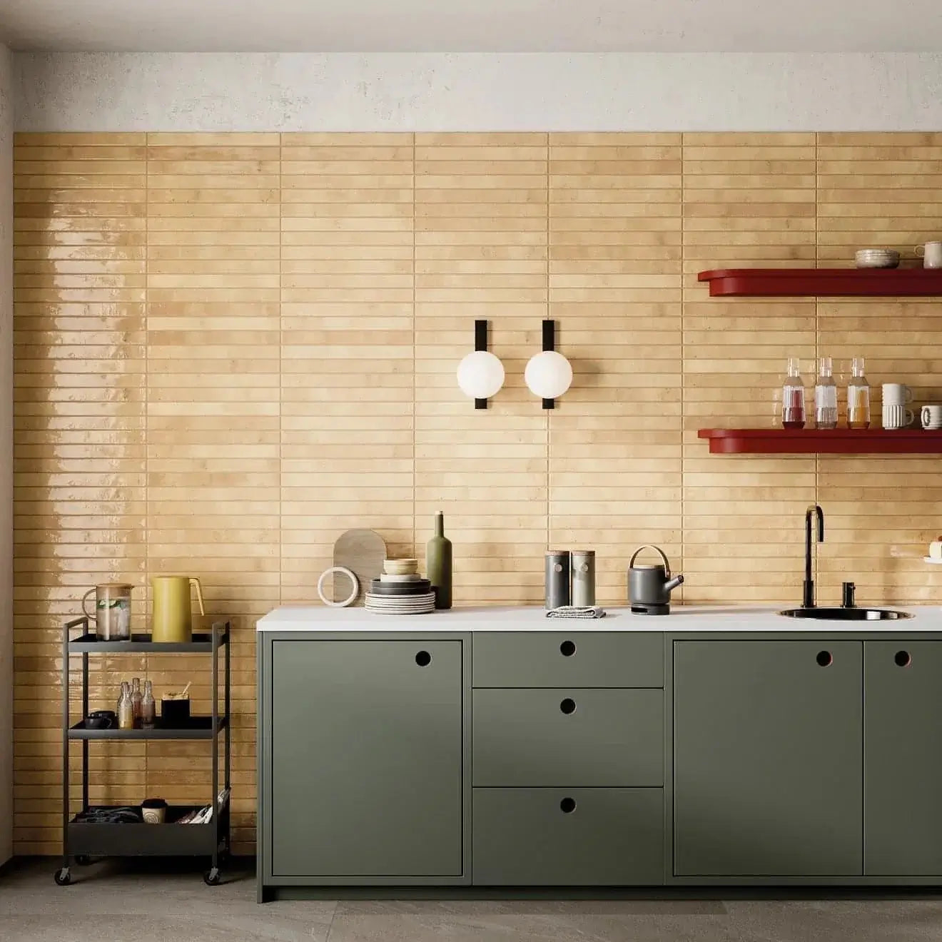 Chroma 2" x 18" Glossy Porcelain Field Tile in Beige - Hey Tiles