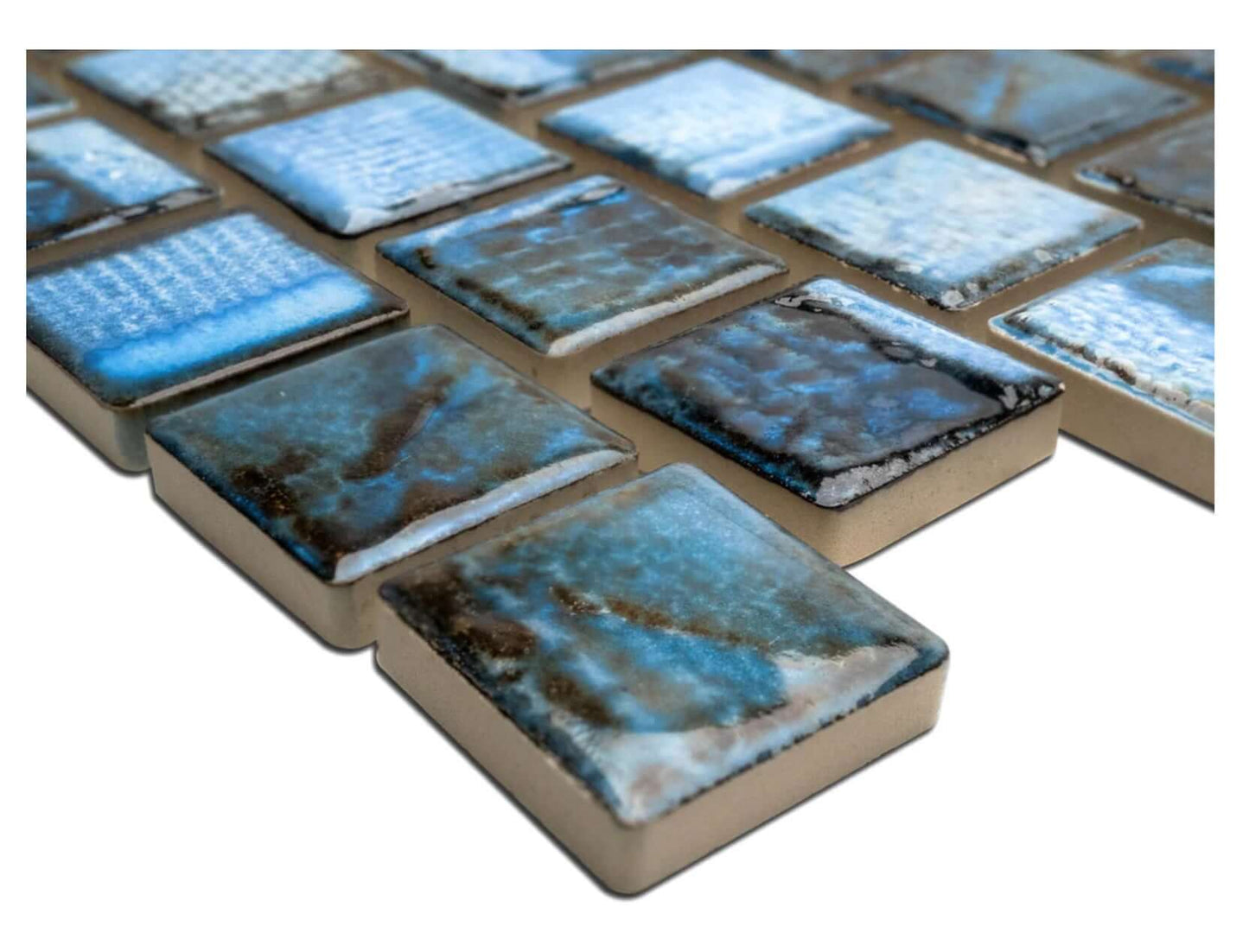 Fujiwa Tokyo Aspen Blue 1 - 1/8" Square Semi - Gloss Porcelain Mosaic - Hey Tiles