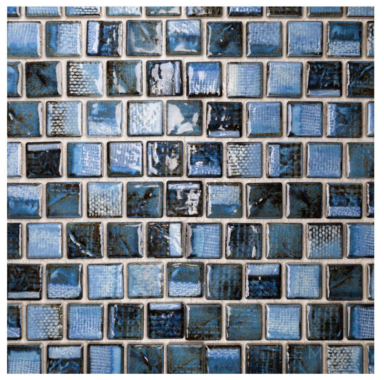 Fujiwa Tokyo Aspen Blue 1 - 1/8" Square Semi - Gloss Porcelain Mosaic - Hey Tiles