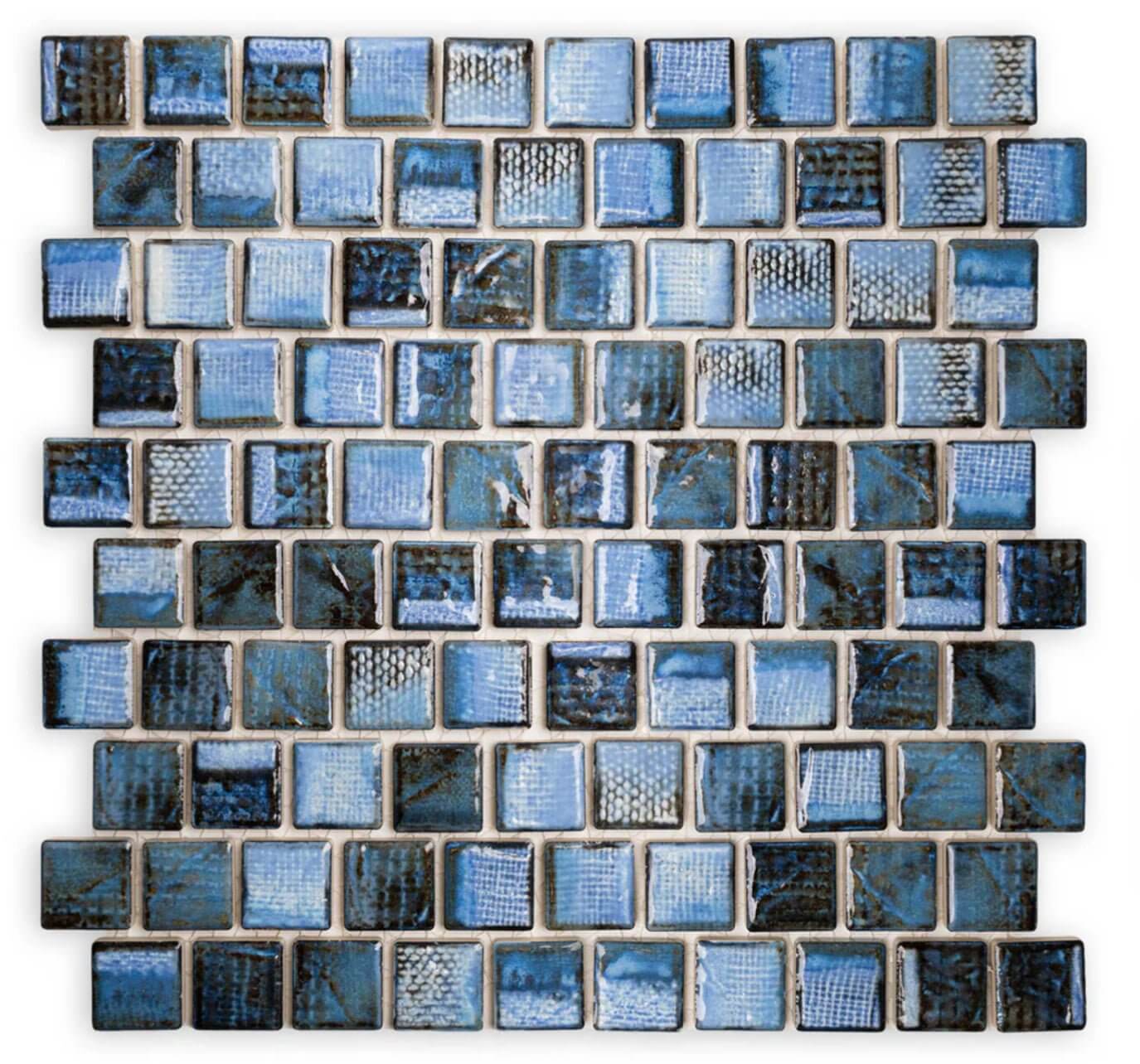 Fujiwa Tokyo Aspen Blue 1 - 1/8" Square Semi - Gloss Porcelain Mosaic - Hey Tiles