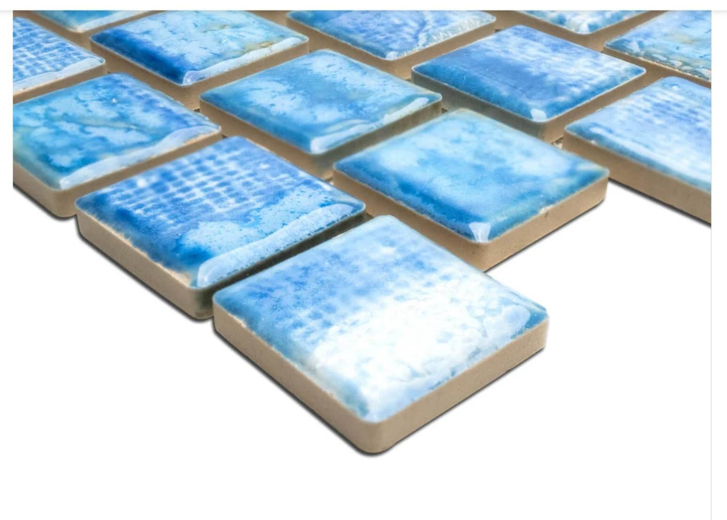Fujiwa Tokyo Icy Blue 1 - 1/8" Square Semi Gloss Porcelain Mosaic - Hey Tiles