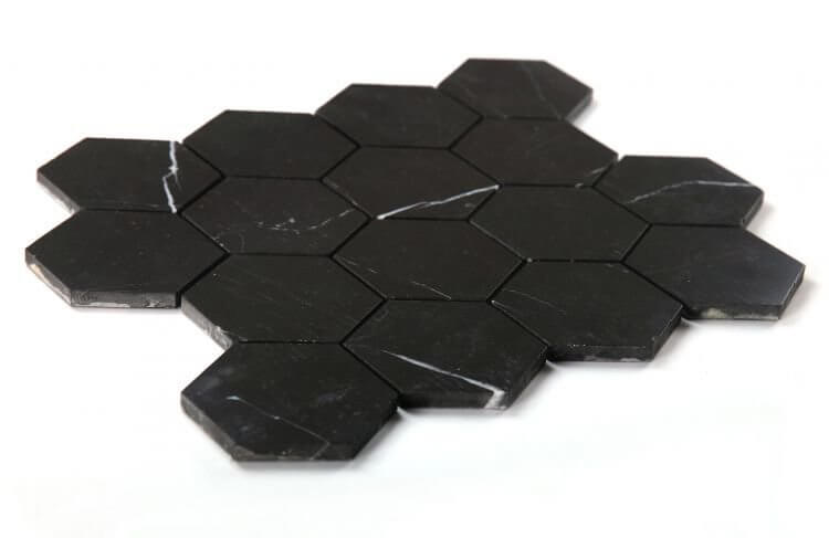 Hexagon Marquina Honed 3 x 3 10.25 x 11.75 - Hey Tiles