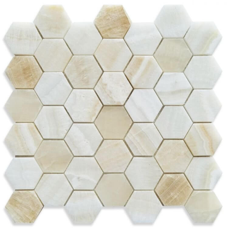 Hexagon Onyx Ivory Honed 2 x 2 11.75 x 12 - Hey Tiles