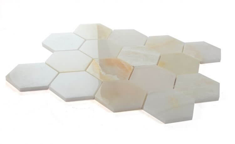 Hexagon Onyx White Polished 3 x 3 10.25 x 11.75 - Hey Tiles