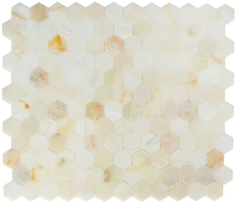 Hexagon Onyx White Polished 3 x 3 10.25 x 11.75 - Hey Tiles