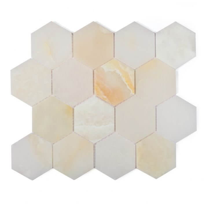 Hexagon Onyx White Polished 3 x 3 10.25 x 11.75 - Hey Tiles