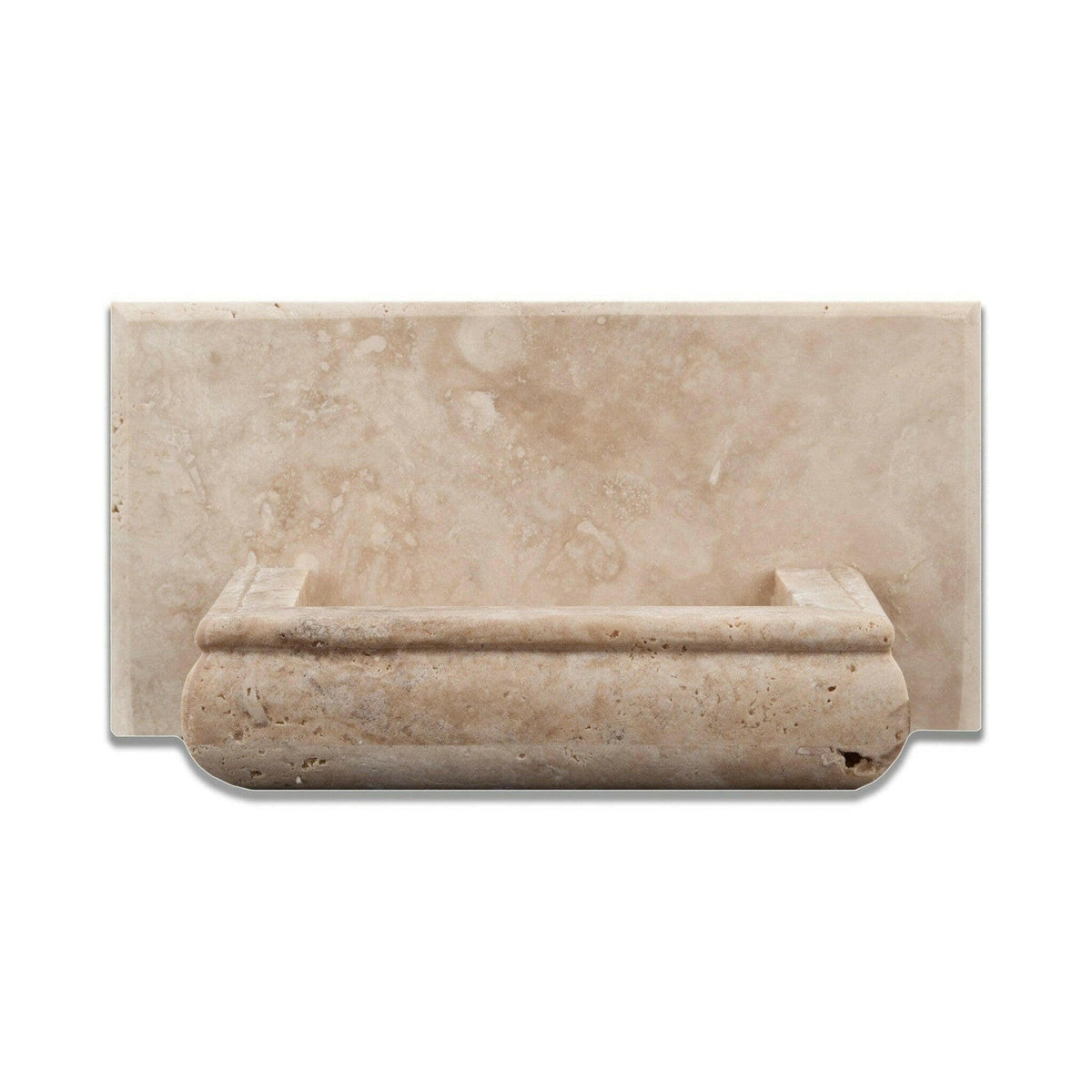 Ivory travertine honed soap holder front view