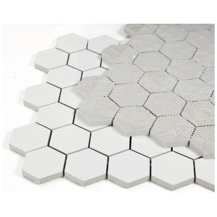 Malaysia Roy White Polished Hexagon 2 x 2 12 x 12 - Hey Tiles