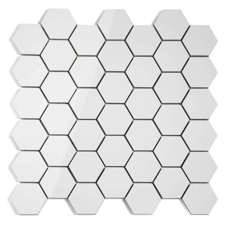 Malaysia Roy White Polished Hexagon 2 x 2 12 x 12 - Hey Tiles