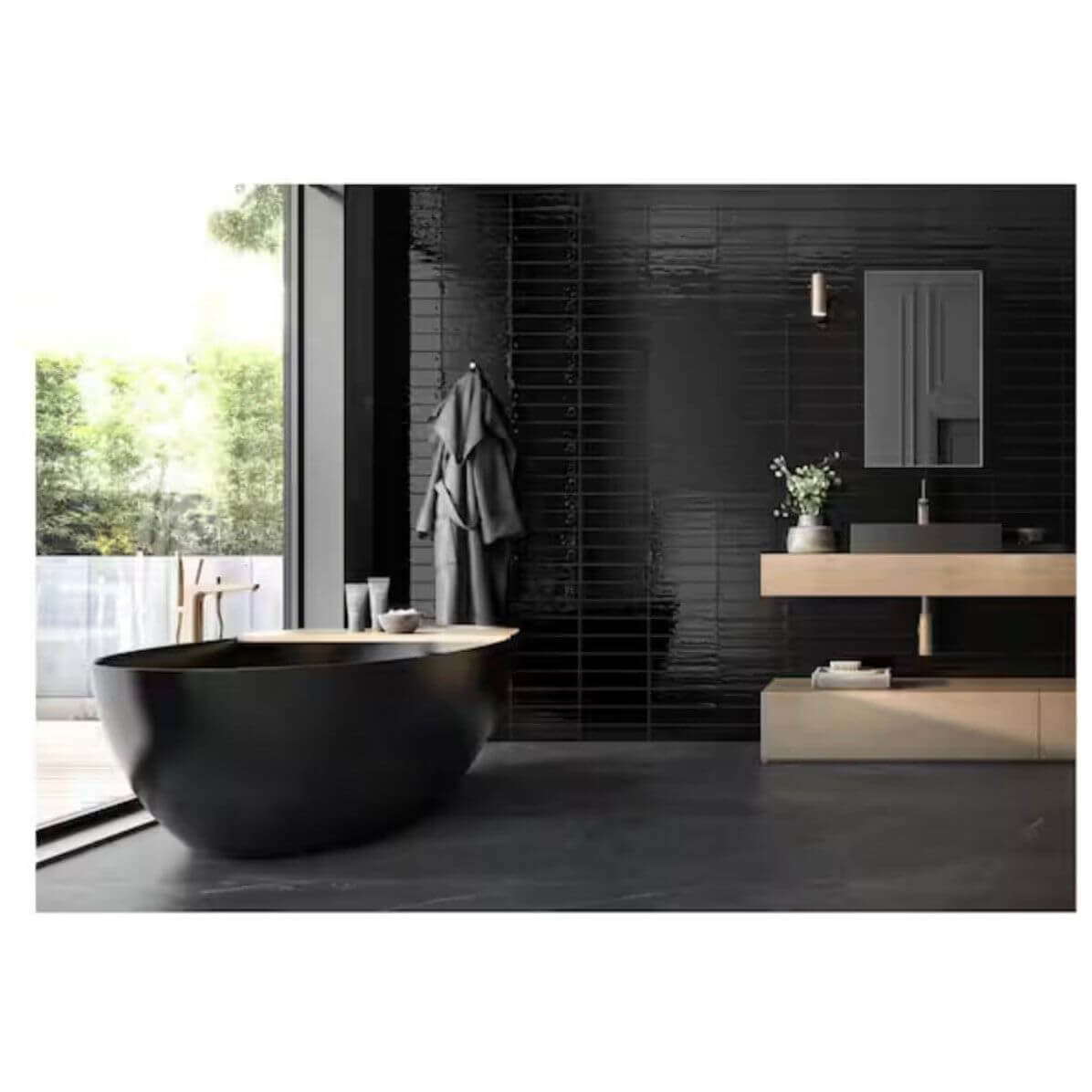 Marin Black Bright 3″x12″ Ceramic Tile - Hey Tiles