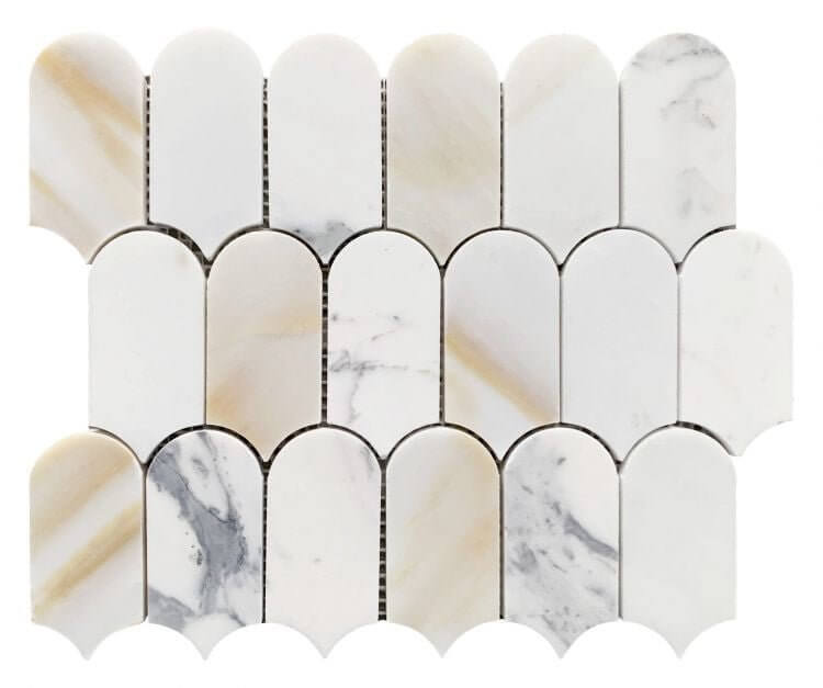 Piano Calacatta Gold Polished 10.25 x 12.5 Feather Pattern - Hey Tiles