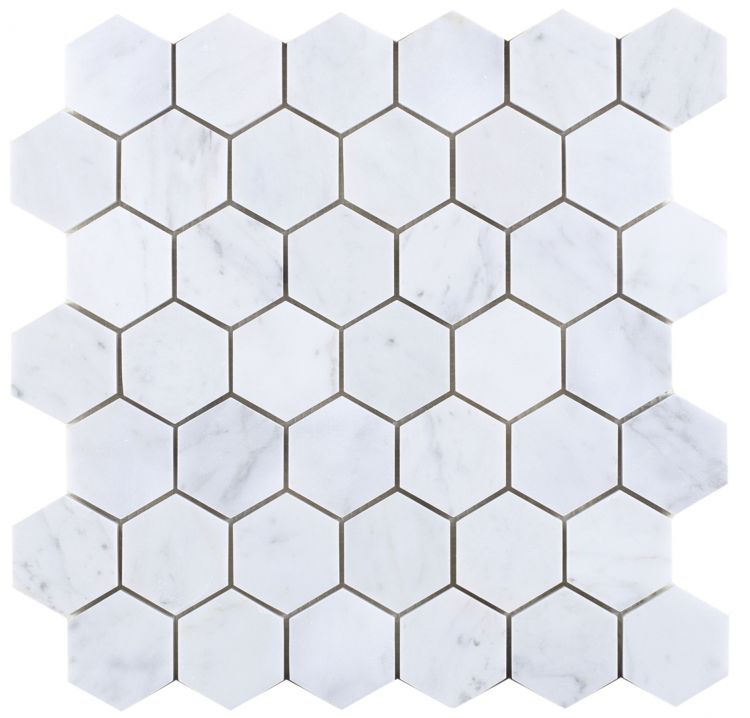 Hexagon Carrara Polished 2 x 2 12 x 12 Mosaic Tile