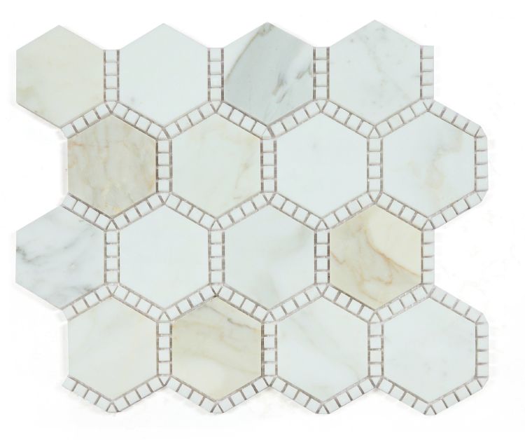 Hexagon Deco Calacatta Gold Honed 10.75 x 12.5 Mosaic Tile