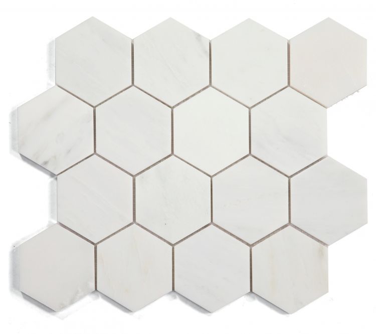 Hexagon Snow White Polished 3 x 3 10.25 x 11.75 Mosaic Tile