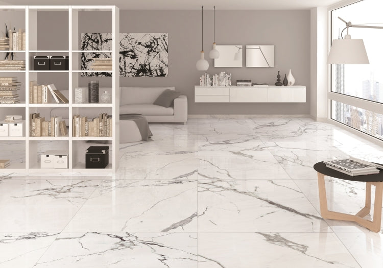 Malaysia Carrara Pre Polished 24 x 24 Marble Laminated Porcelain Tile
