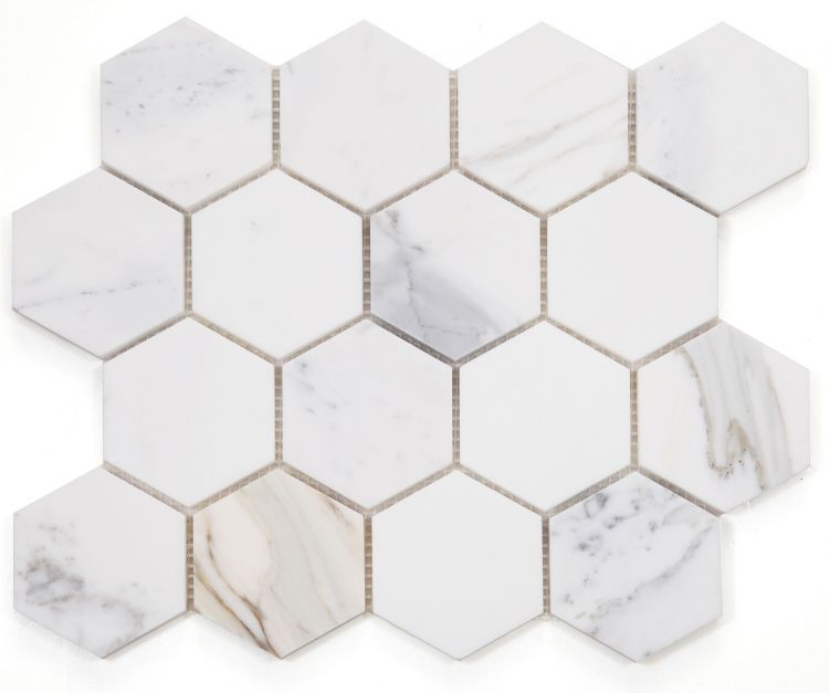 Hexagon Calacatta Gold Polished 3 x 3 10 x 11.5 Mosaic Tile