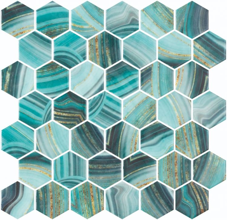 Vanguard Hex XL Onyx Teal 11.25 x 11.25 Mosaic Tile