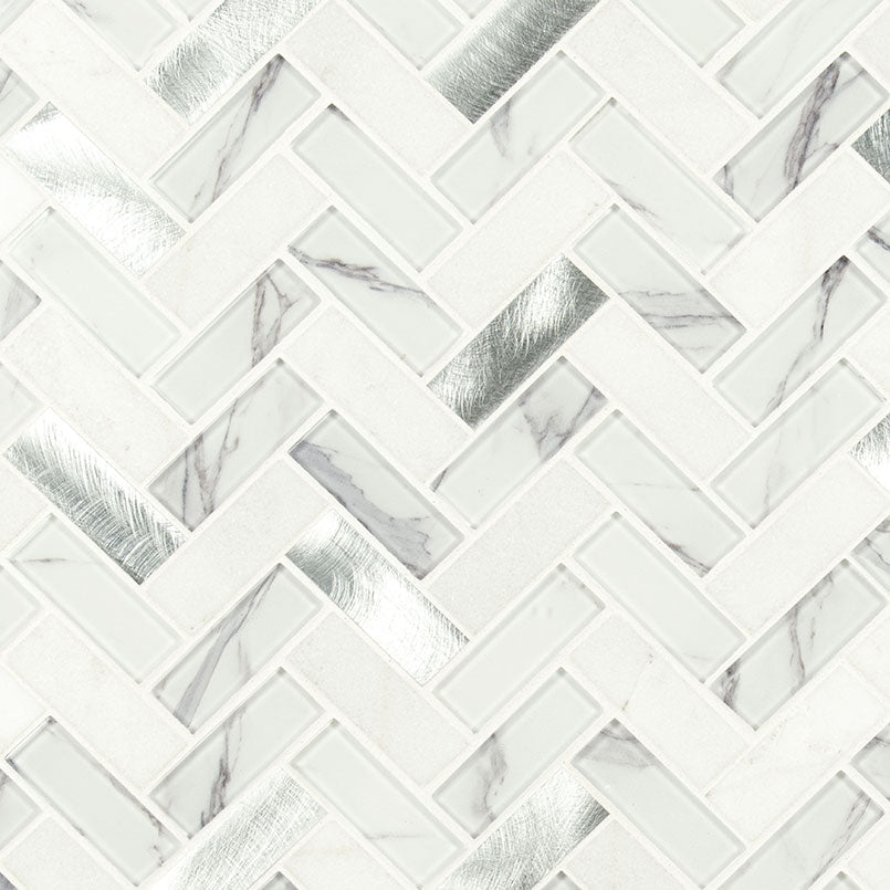 MSI Bytle Bianco Herringbone Mixed Mosaic Tile