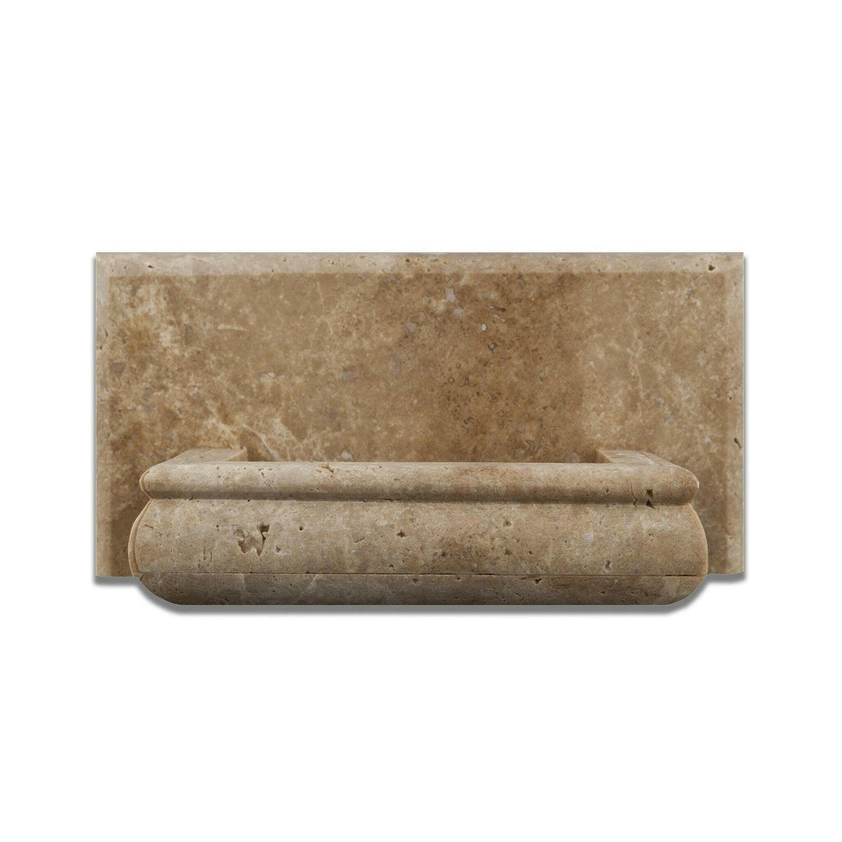 Walnut Travertine honed soap holder front view
