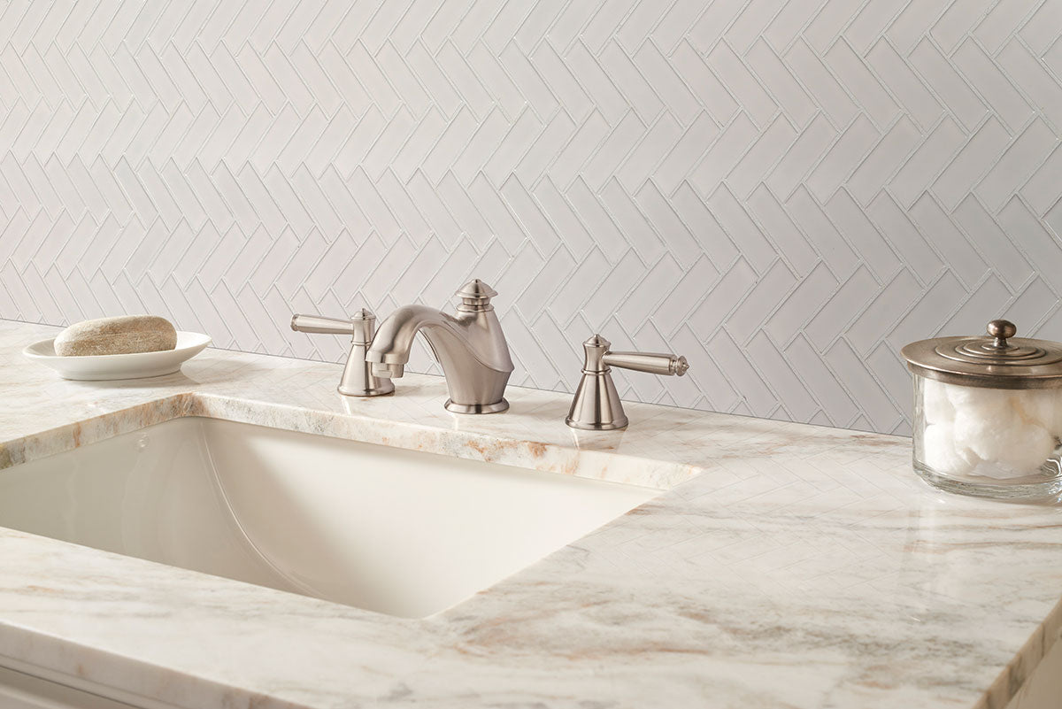MSI White Glossy Herringbone room scene