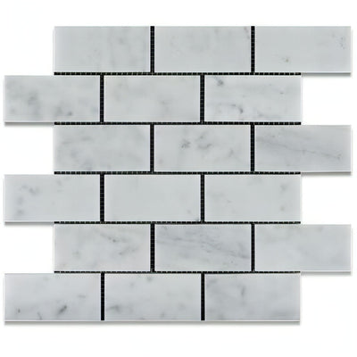 2 X 4 Carrara White Marble Polished Brick Mosaic Tile - heytiles