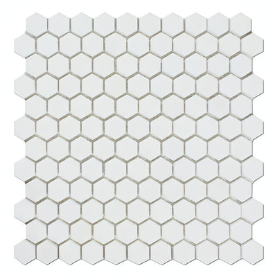 Thassos White Marble Honed 1" Mini Hexagon Mosaic Tile - heytiles