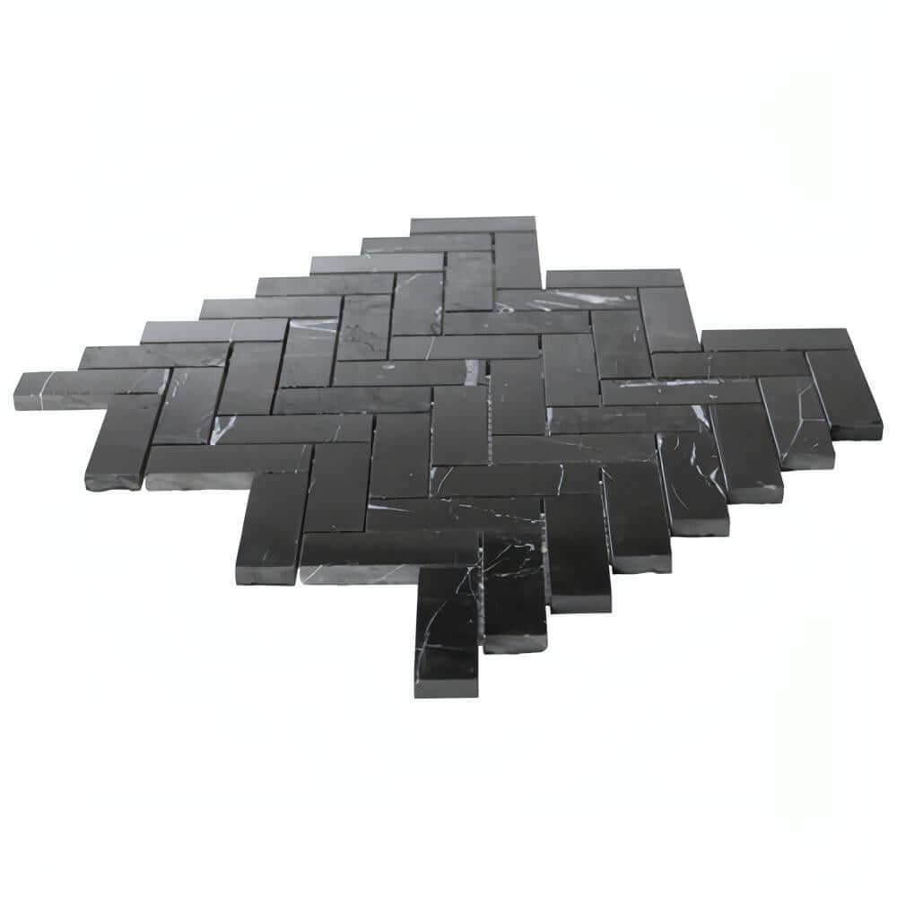 1x2 Nero Marquina / Herringbone Mosaic - Hey Tiles
