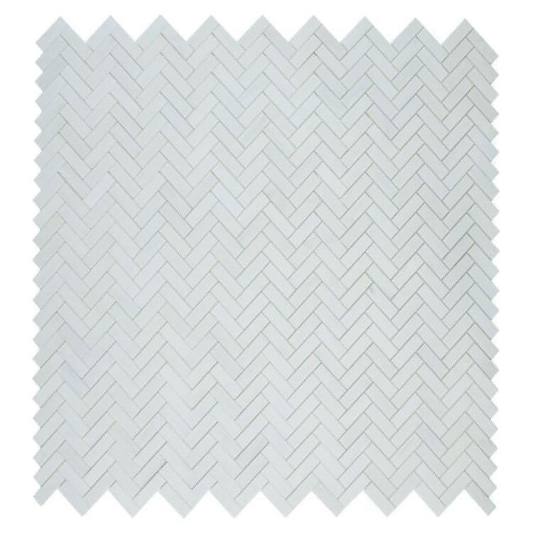 1x3 Dolomite Polished Herringbone on Mesh 12 x 12.75 - Hey Tiles