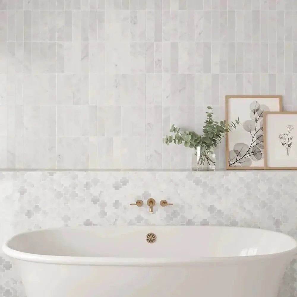 2" x 8" Oriental White Marble Tile - Hey Tiles