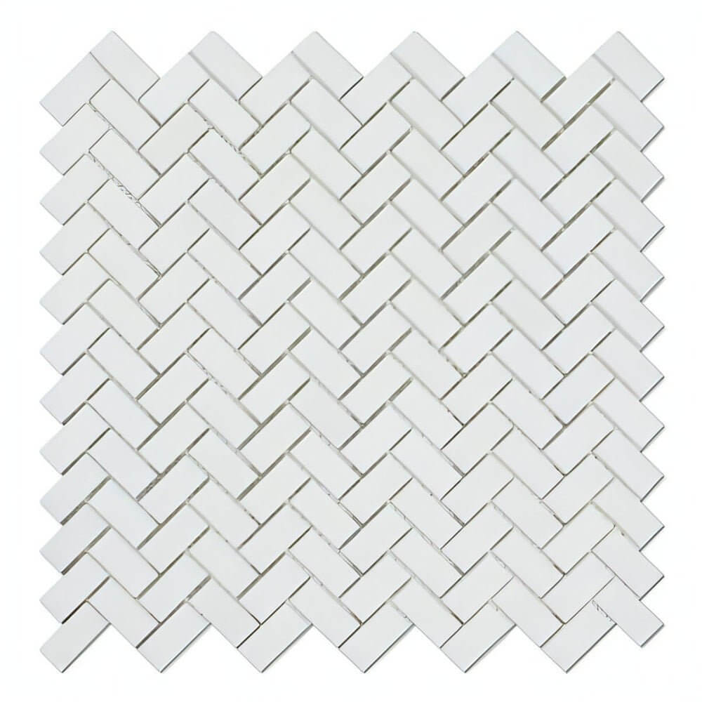 5/8"x1 1/4" Thassos White Marble Mini Herringbone Mosaic Tile - Hey Tiles